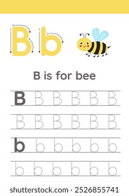 Insects alphabet writing for preschool kids. Letter B is for bee.
