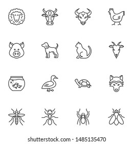 Insects and animals vector icons set, modern solid symbol collection filled style pictogram pack. Signs logo illustration. Set includes icons as spider ant turtle, goat, bull, sheep, pig, cow, chicken