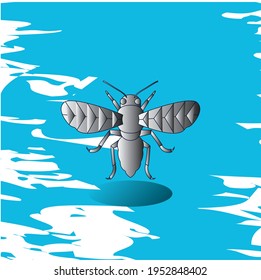 insects, bee. Gray. vector image with blue background