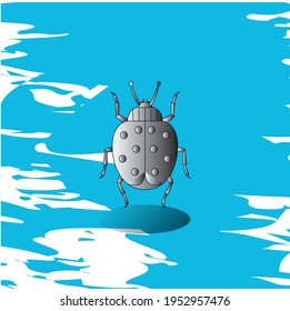insects, beetle or ladybug. Gray. vector image with blue background