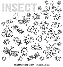 Insects black and white icons set vector 