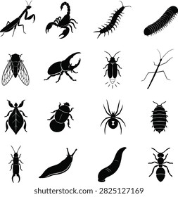 Insects Bugs and Arachnids Silhouettes Icons Set