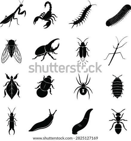 Insects Bugs and Arachnids Silhouettes Icons Set