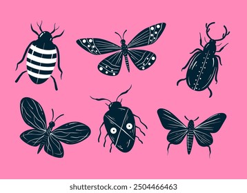 Insects bugs and butterflies flat simple style isolated set. Vector graphic design illustration element