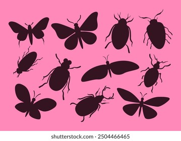 Insects bugs and butterflies flat simple style isolated set. Vector graphic design illustration element