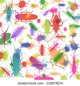 Insects and bugs colorful silhouettes illustration background vector