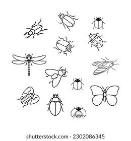 insects, bugs, flies, butterflies. Black and white vector sketch EPS 10