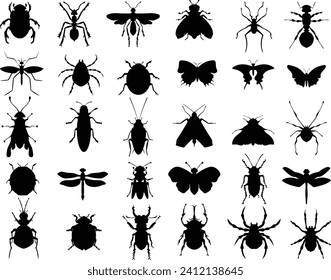 Insects and bugs silhouette icon collection