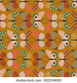 Insects, butterflies, beetles, dragonflies in a seamless pattern for textile or background