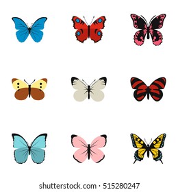 Insects butterflies icons set. Flat illustration of 9 insects butterflies vector icons for web