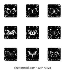 Insects butterflies icons set. Grunge illustration of 9 insects butterflies vector icons for web