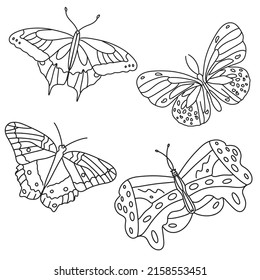 Insects butterflies icons set, outline style