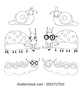 insects, caterpillar, ladybug, snail, friends,