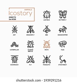 Insects collection - modern line design style icons set