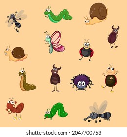 Insects color collection vector icon set