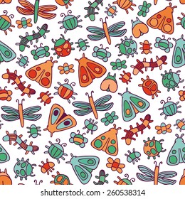 Insects color vector seamless pattern