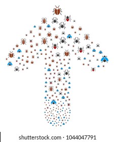 Insects composition organized in the combination of forward path arrow. Upwards directional arrow collage combined from insects pictograms.