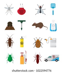 Insects control vector anti pest insecticide aerosol spray and chemical insecticidal sprayer for protection from bugs or mosquito illustration set isolated on white background