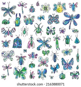 Insects cool palette
Vector set of different colorful insects on a white background