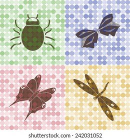 Insects. Dark silhouettes. Set. vector