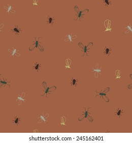 insects doodle seamless pattern