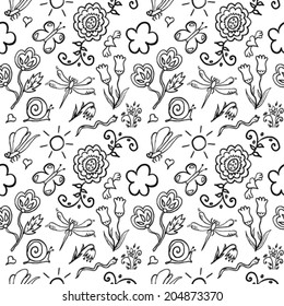 Insects and exotic flowers seamless