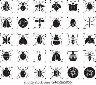 Insects fill icon set vector design illustration stock