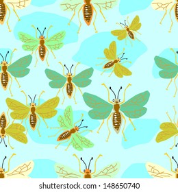 insects fly on a blue background