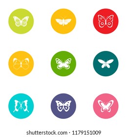 Insects flying icons set. Flat set of 9 insects flyingvector icons for web isolated on white background