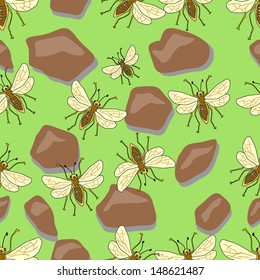 insects flying over the rocks