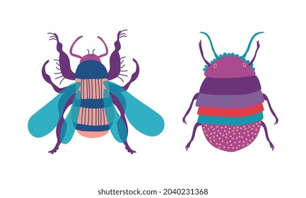 Insects as Hexapod Flying Creature with Jointed Legs and Pair of Antennae Vector Set