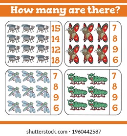 Insects How many are there? Counting Game for Preschool Children. Count how many Educational a mathematical game. 