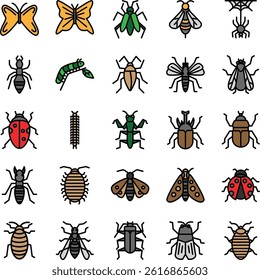 insects icon collection, style filledoutline