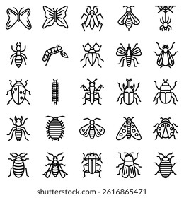 insects icon collection, style outline