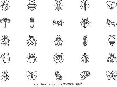 Insects icon pack collection is a vector illustration with editable stroke.