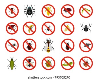 Insects icon set. Flat set of insects vector icons for web design isolated on white background