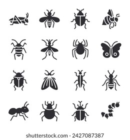 Insects icon set isolated on white