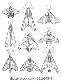 Insects icon set. Ornamental of Insect made in vector. Perfect cards, or for any other kind of design, coloring book pages.