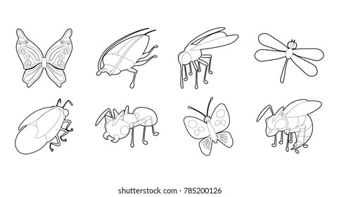 Insects icon set. Outline set of insects vector icons for web design isolated on white background