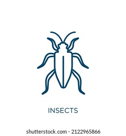 icono de insectos. Icono de contorno lineal delgado aislado en fondo blanco. Signo de insectos vectoriales de línea, símbolo para web y móvil