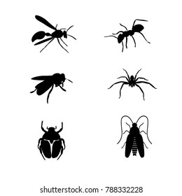 Insects icons. Black color. Vector. Flat design.

