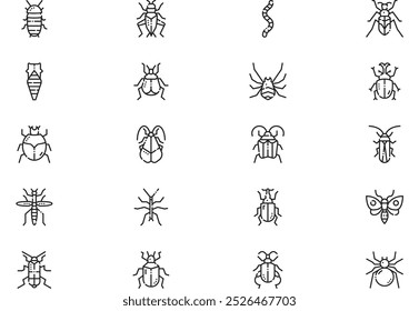 Insects icons collection is a vector illustration with editable stroke.