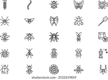 Insects icons collection is a vector illustration with editable stroke.