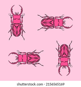 Insects icons flat isolated illustration. Vector pattern from hand-drawn insects.Trendy pop-art 80s-90s, white background. for Batik, wallpaper, wrapping paper, textile print