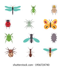 Insects icons flat set isolated vector illustration.