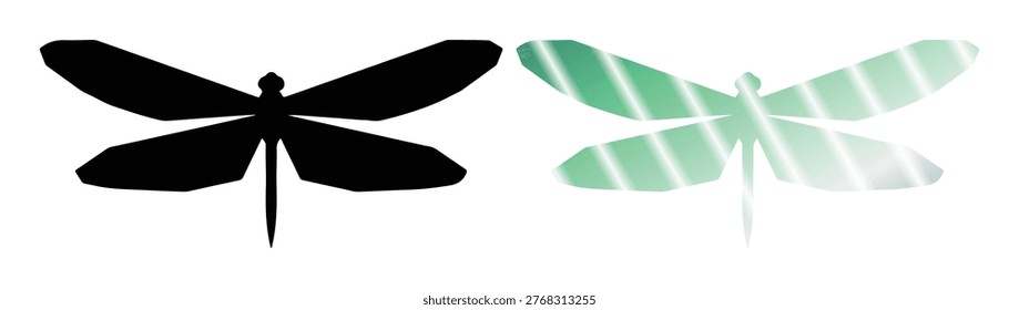 Insects icons, flying bug symbols, black and green textured wing shapes, wildlife design.