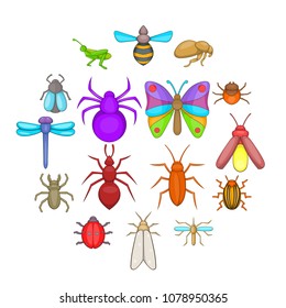Insects icons set. Cartoon illustration of 16 insects vector icons for web