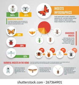 Insects infographic set with wild pests symbols and charts vector illustration