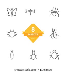 Insects Line Icons Stock Vector (Royalty Free) 411758590 | Shutterstock