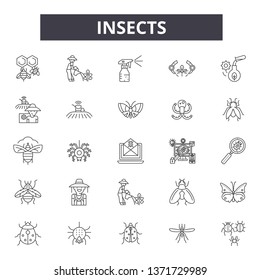 Insects line icons, signs set, vector. Insects outline concept, illustration: bug,black,insect,spider,beetle,fly,ant
